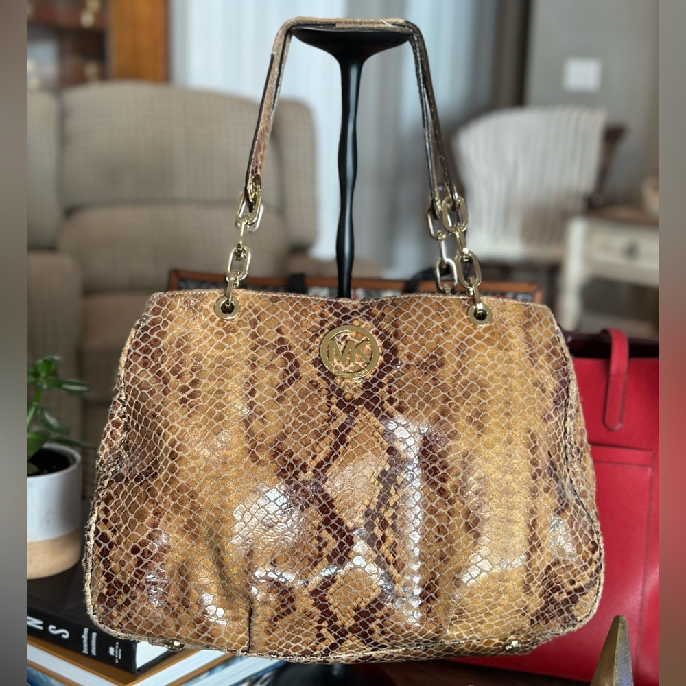 Michael Kors Fulton Lg Tote Python Embossed Leather Carryall